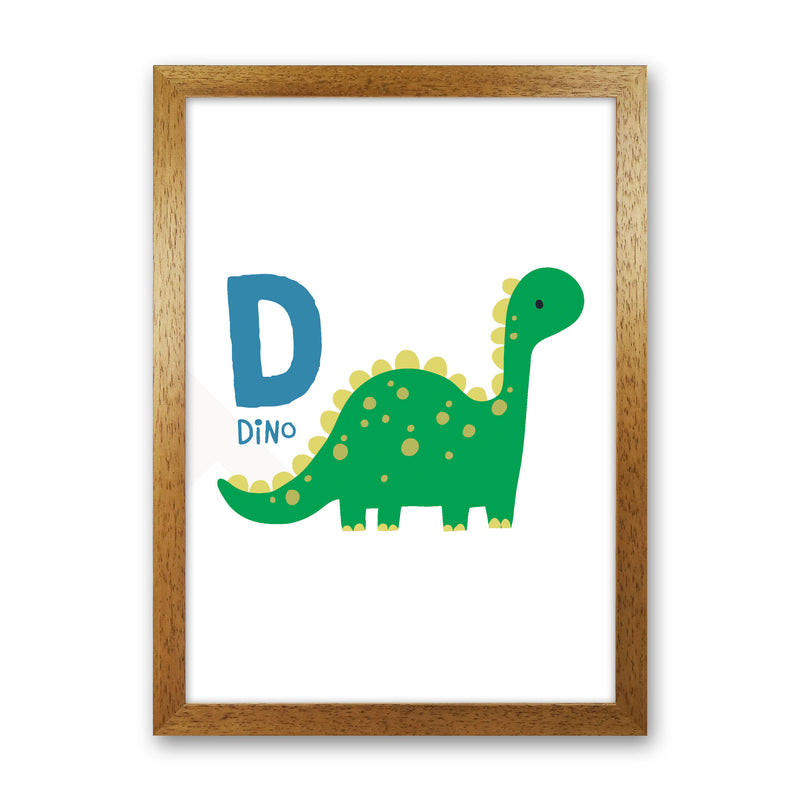Alphabet Animals, D Is For Dino Framed Nursey Wall Art Print Oak Grain