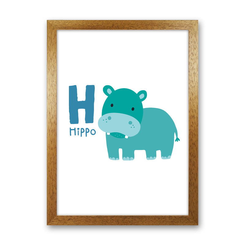 Alphabet Animals, H Is For Hippo Framed Nursey Wall Art Print Oak Grain