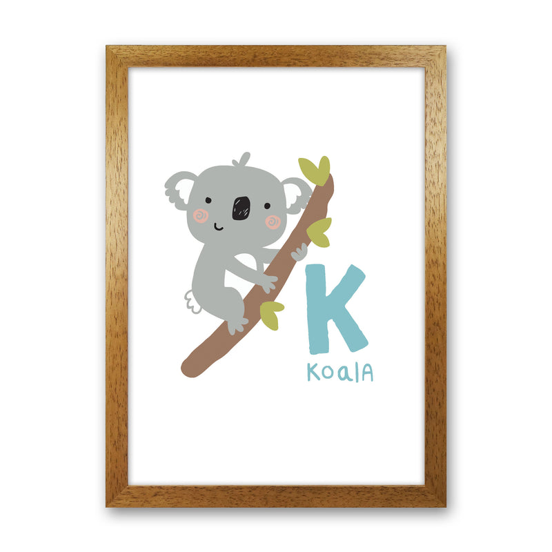 Alphabet Animals, K Is For Koala Framed Nursey Wall Art Print Oak Grain