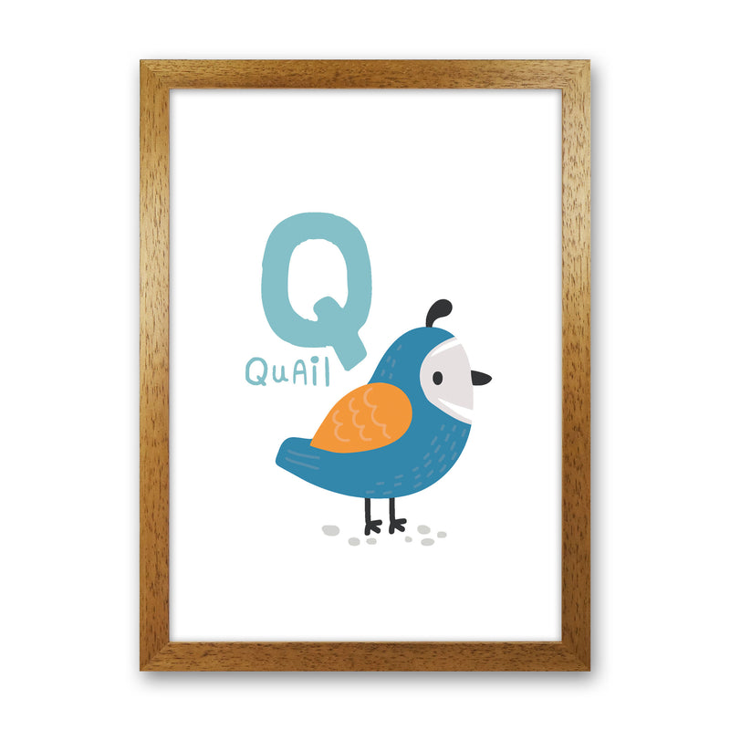 Alphabet Animals, Q Is For Quail Framed Nursey Wall Art Print Oak Grain
