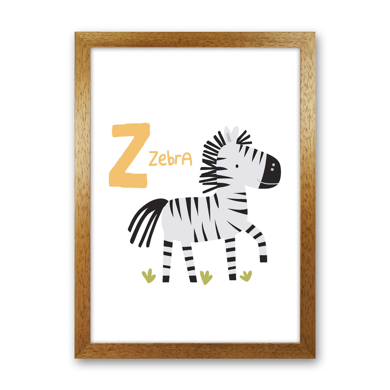 Alphabet Animals, Z Is For Zebra Framed Nursey Wall Art Print Oak Grain
