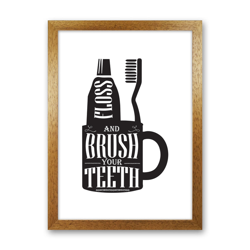 Brush Your Teeth, Bathroom Modern Print, Framed Bathroom Wall Art Oak Grain