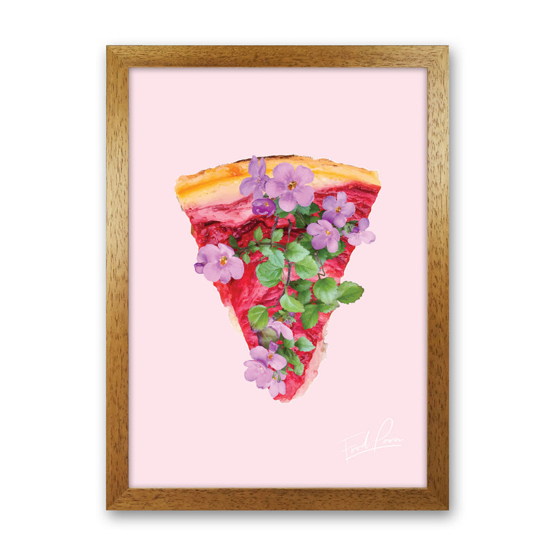Pink Cherry Pie Floral Food Print, Framed Kitchen Wall Art Oak Grain