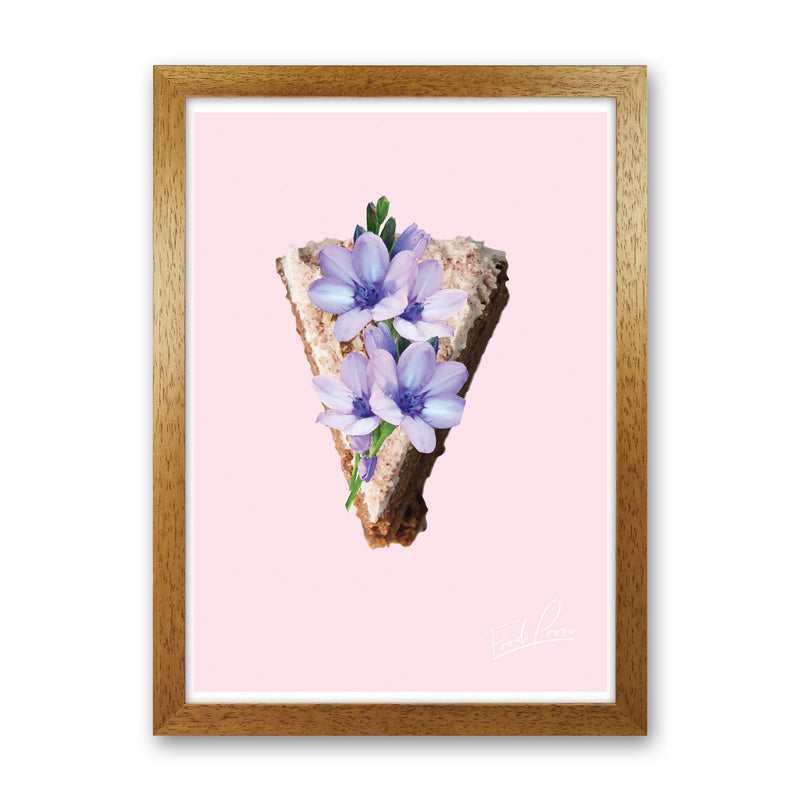Pink Coffee Cake Floral Food Print, Framed Kitchen Wall Art Oak Grain
