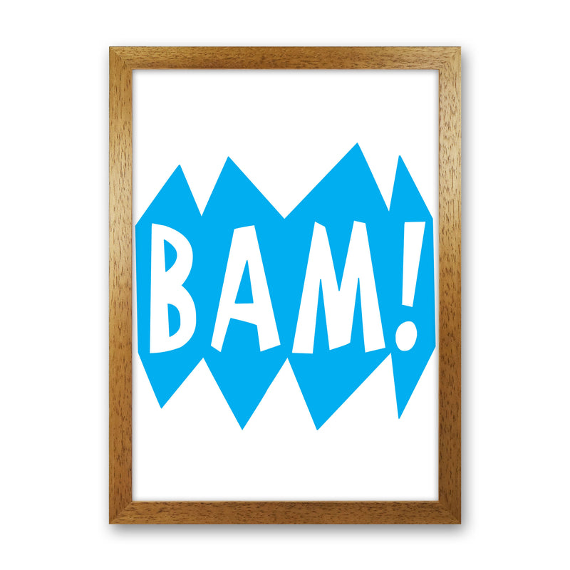 BAM! Blue Framed Nursey Wall Art Print Oak Grain