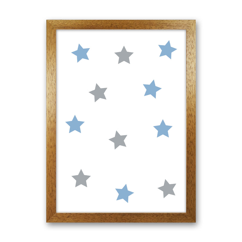 Blue And Grey Stars Framed Nursey Wall Art Print Oak Grain