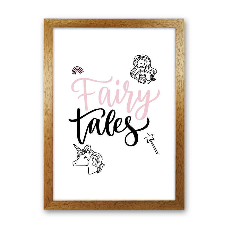 Fairy Tales Black And Pink Framed Nursey Wall Art Print Oak Grain
