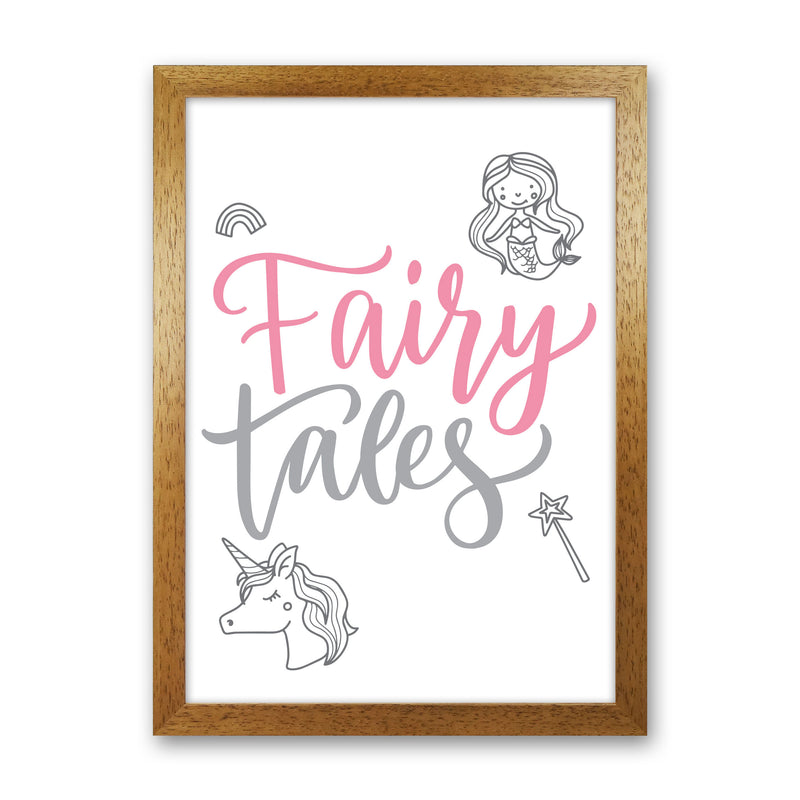 Fairy Tales Pink And Grey Framed Nursey Wall Art Print Oak Grain