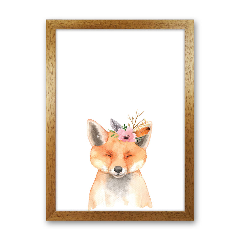 Forest Friends, Floral Cute Fox Modern Print Animal Art Print Oak Grain