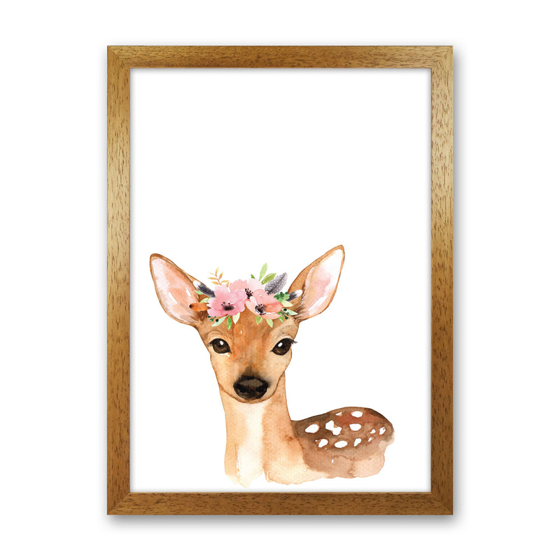 Forest Friends, Floral Cute Deer Modern Print Animal Art Print Oak Grain