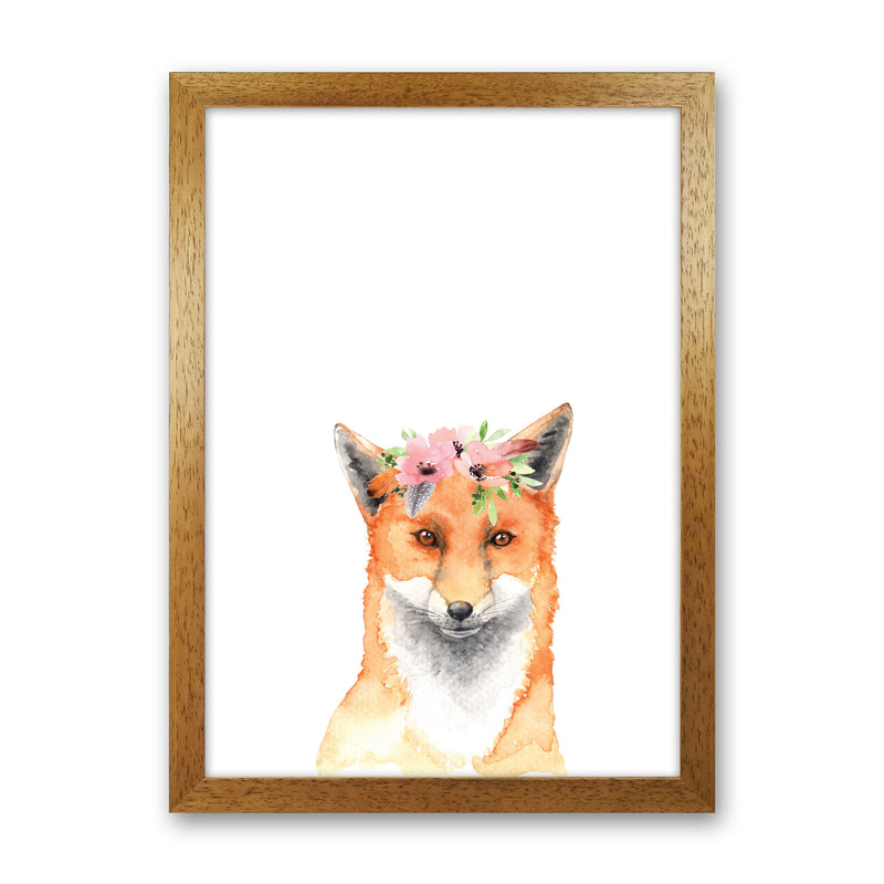 Forest Friends, Floral Fox Modern Print Animal Art Print Oak Grain
