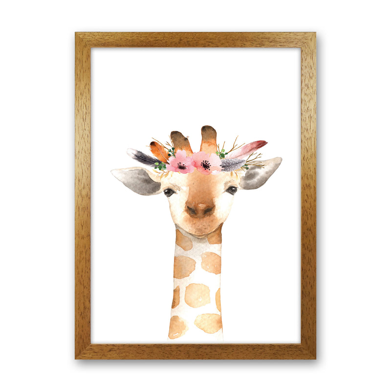 Forest Friends, Floral Cute Giraffe Modern Print Animal Art Print Oak Grain