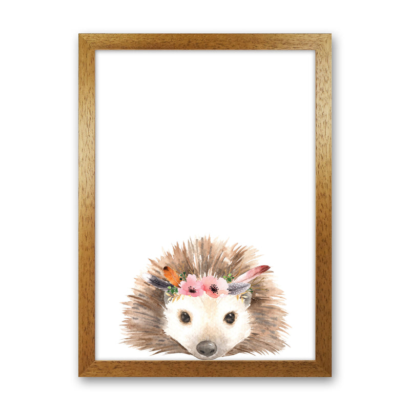 Forest Friends, Floral Cute Hedgehog Modern Print Animal Art Print Oak Grain
