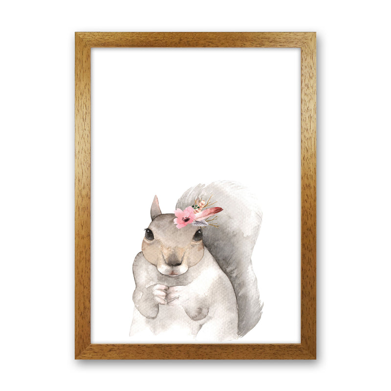 Forest Friends, Floral Cute Squirrel Modern Print Animal Art Print Oak Grain