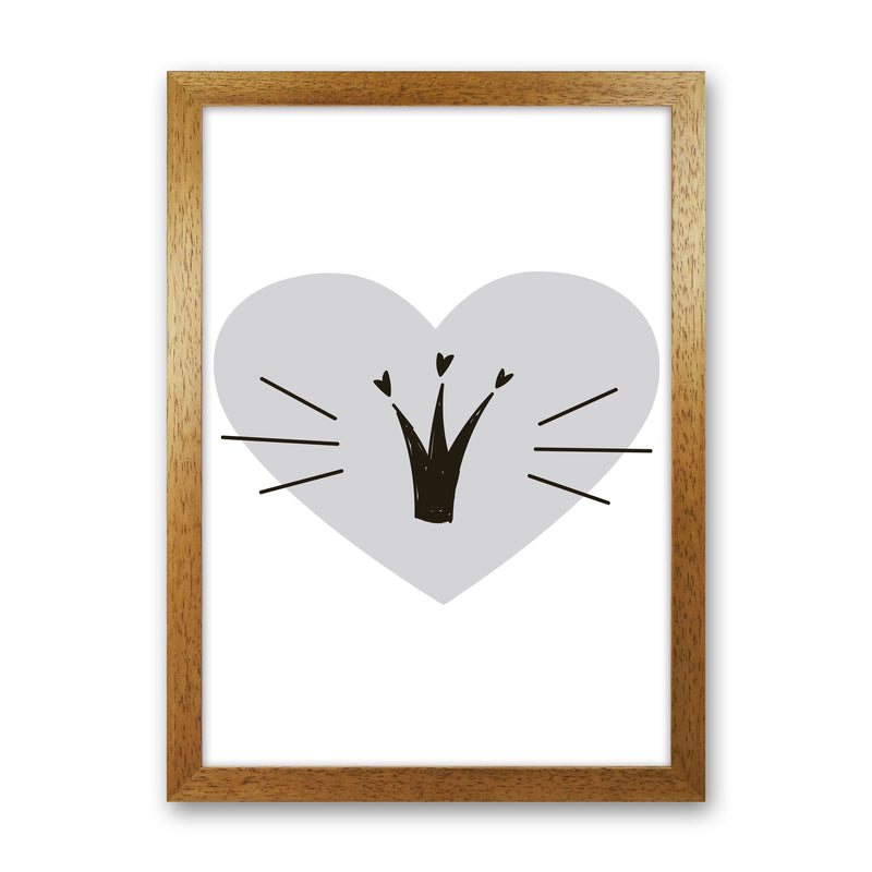 Crown With Grey Heart Framed Nursey Wall Art Print Oak Grain