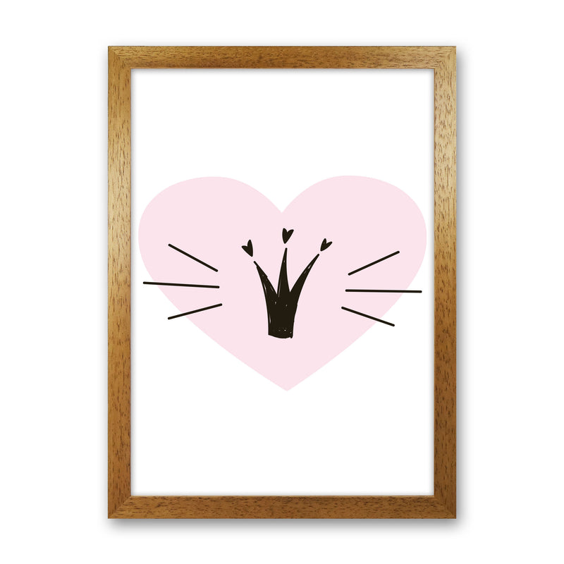 Crown With Pink Heart Framed Nursey Wall Art Print Oak Grain