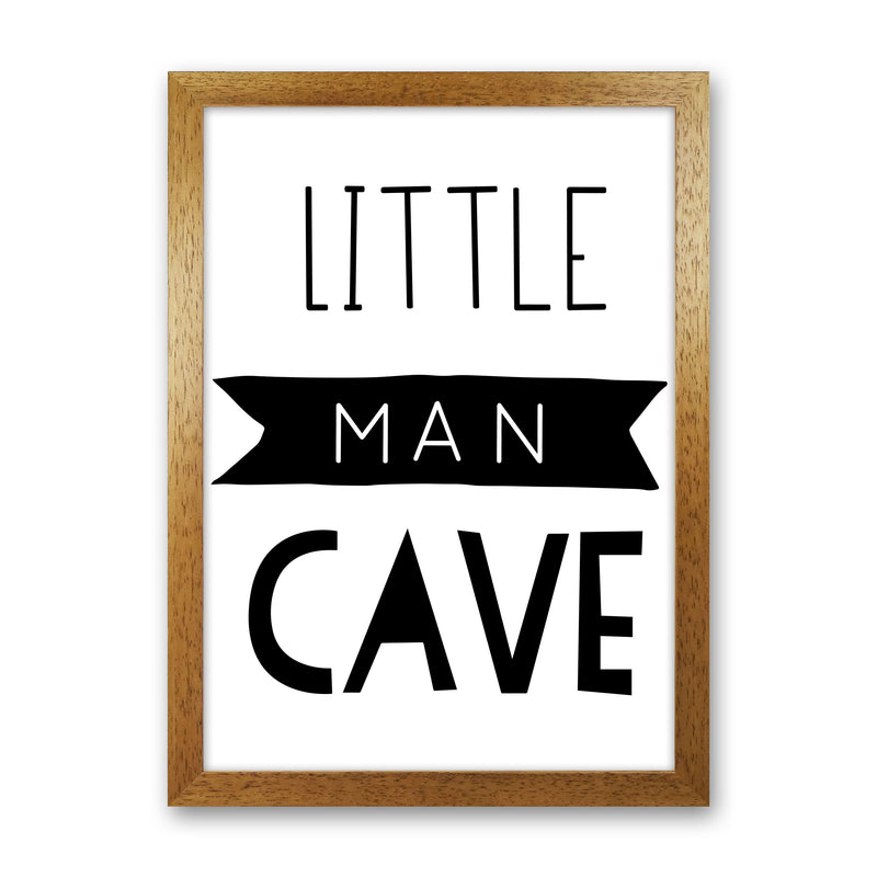 Little Man Cave Black Banner Framed Nursey Wall Art Print Oak Grain