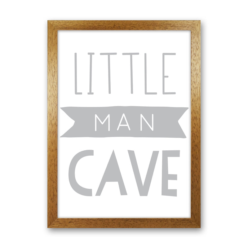 Little Man Cave Grey Banner Framed Nursey Wall Art Print Oak Grain