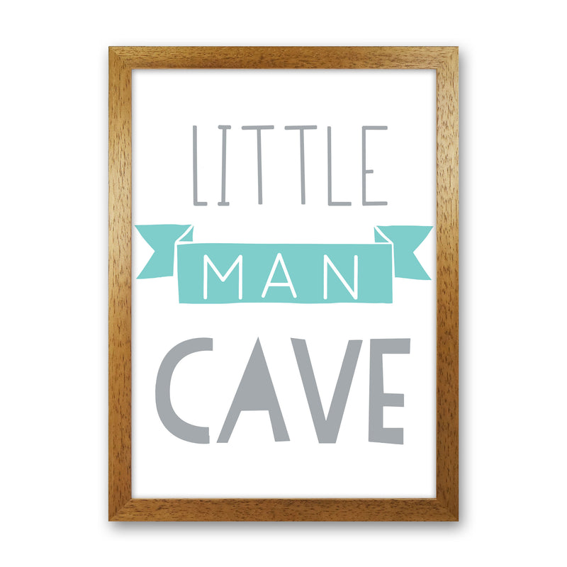 Little Man Cave Mint Banner Framed Nursey Wall Art Print Oak Grain