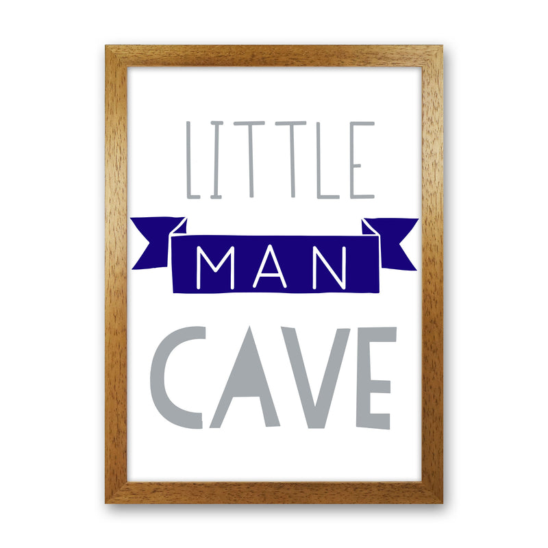 Little Man Cave Navy Banner Framed Nursey Wall Art Print Oak Grain