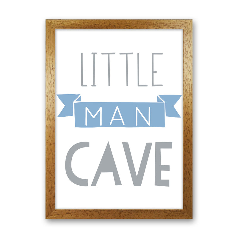 Little Man Cave Blue Banner Framed Nursey Wall Art Print Oak Grain