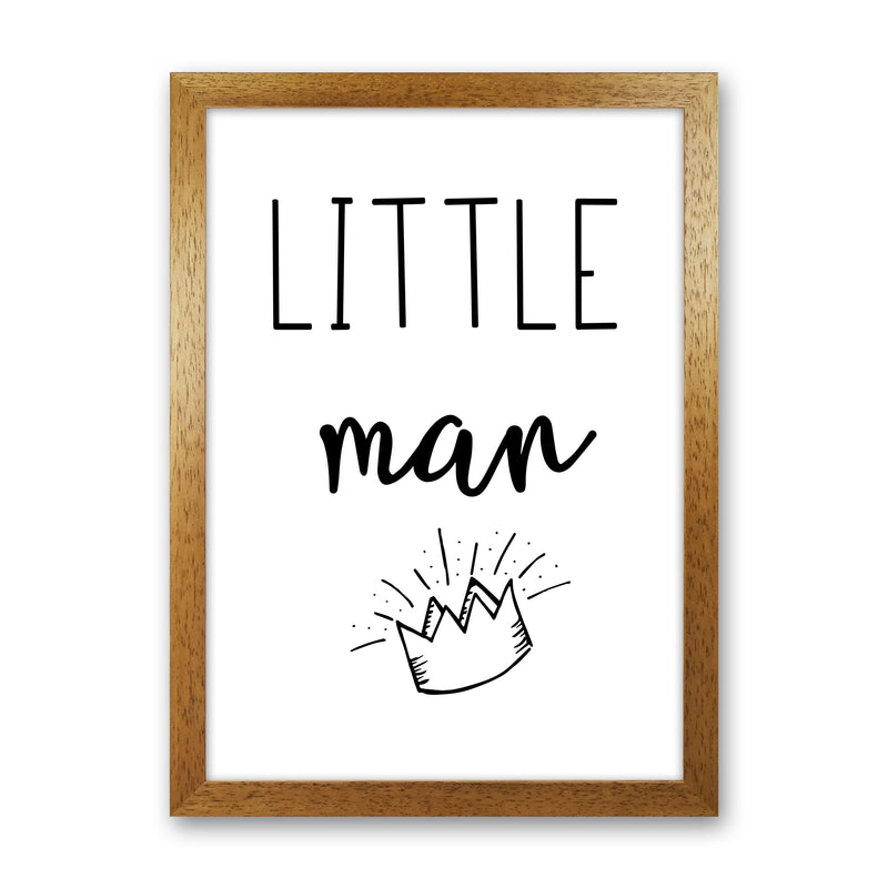 Little Man Crown Framed Nursey Wall Art Print Oak Grain