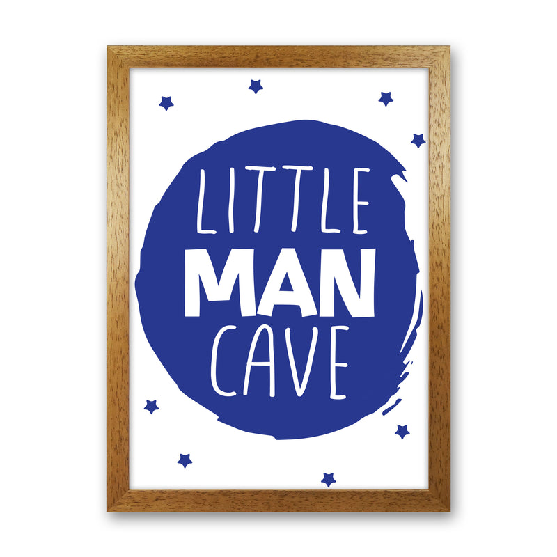 Little Man Cave Navy Circle Framed Nursey Wall Art Print Oak Grain