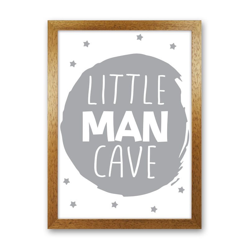 Little Man Cave Grey Circle Framed Nursey Wall Art Print Oak Grain