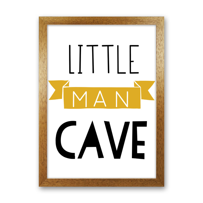 Little Man Cave Mustard Banner Framed Nursey Wall Art Print Oak Grain