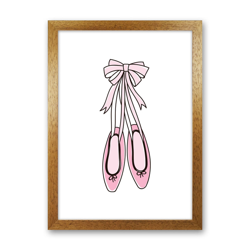 Ballerina Shoes Framed Nursey Wall Art Print Oak Grain