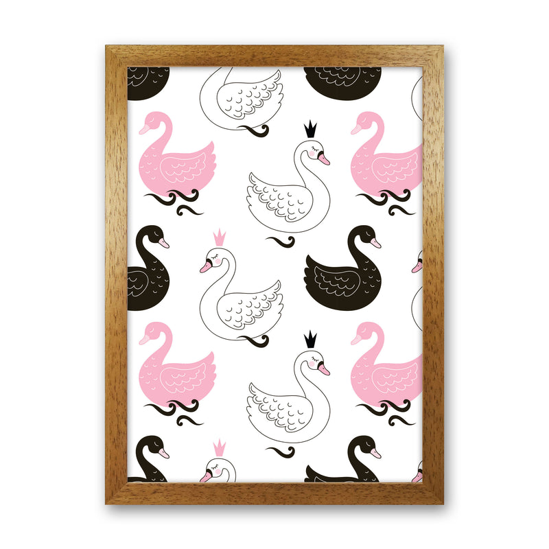 Pink Black And White Swan Pattern Modern Print Animal Art Print Oak Grain