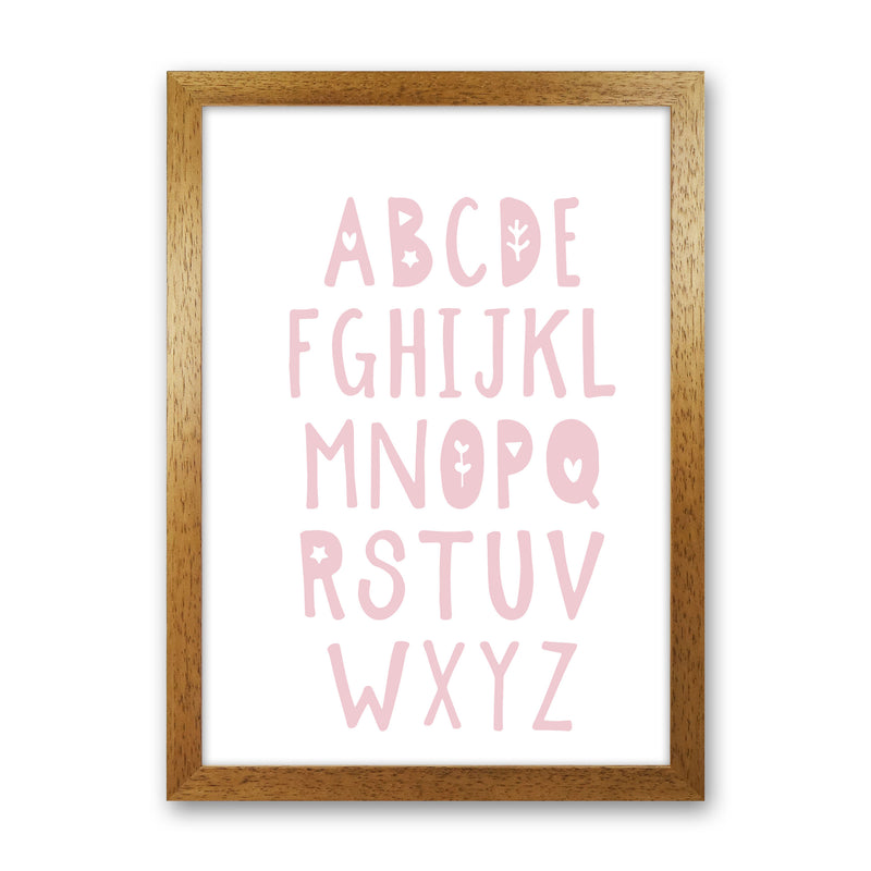 Baby Pink Alphabet Framed Nursey Wall Art Print Oak Grain