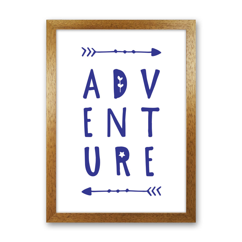 Adventure Navy Framed Typography Wall Art Print Oak Grain