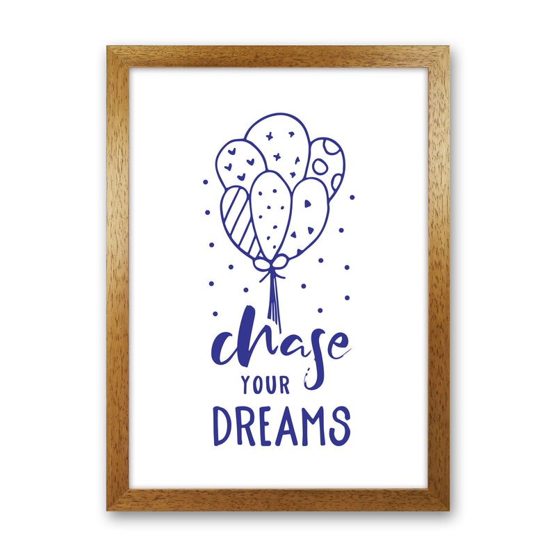 Chase Your Dreams Navy Framed Typography Wall Art Print Oak Grain