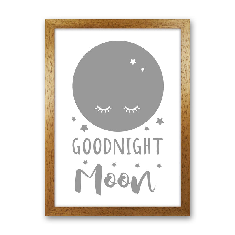 Goodnight Moon Grey Framed Nursey Wall Art Print Oak Grain