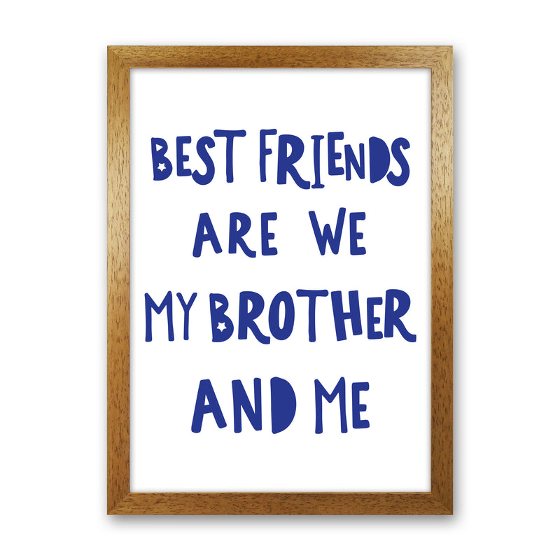 Brother Best Friends Navy Framed Nursey Wall Art Print Oak Grain