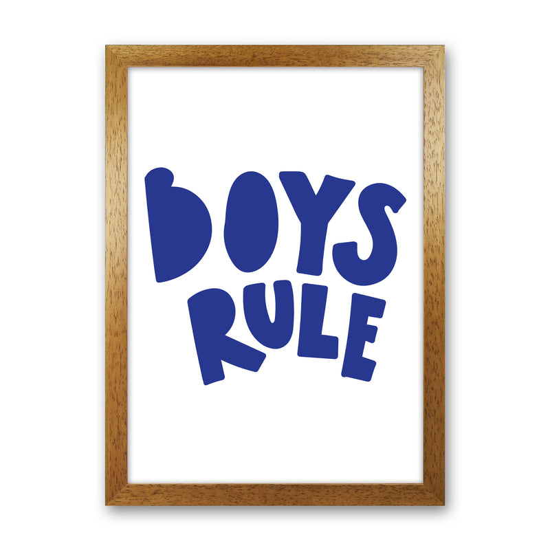 Boys Rule Navy Framed Nursey Wall Art Print Oak Grain