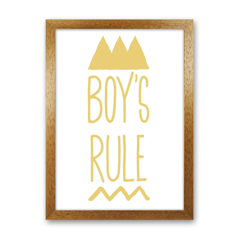 Boys Rule Gold Framed Nursey Wall Art Print Oak Grain