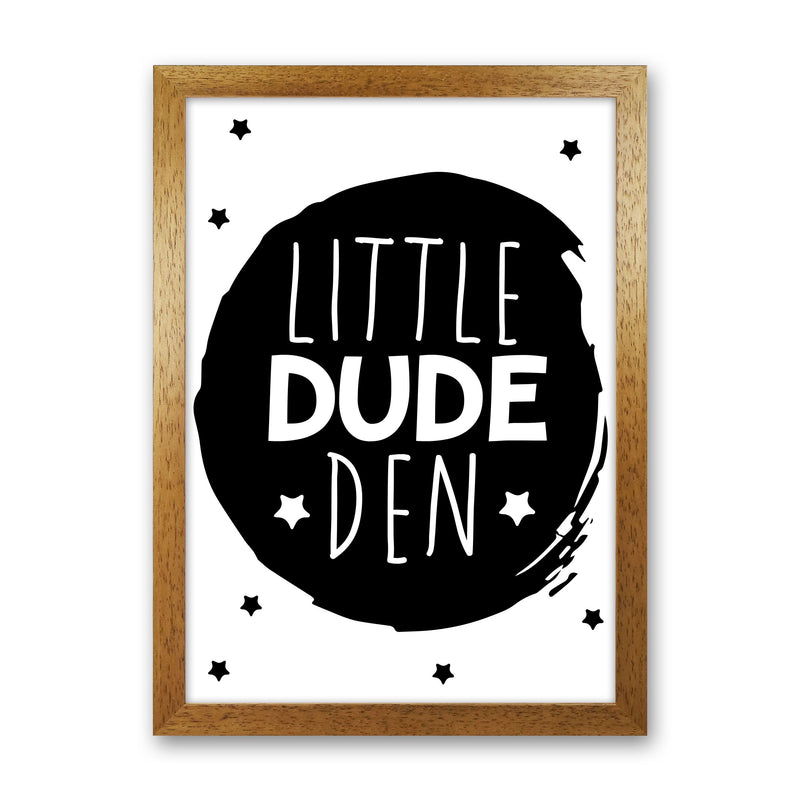 Little Dude Den Black Circle Framed Nursey Wall Art Print Oak Grain