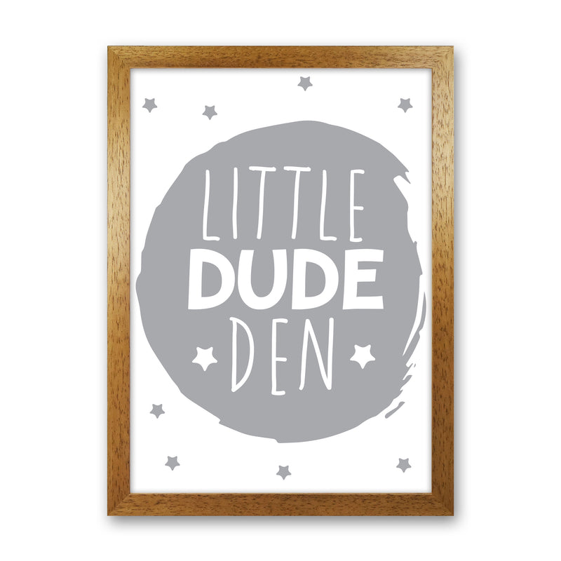 Little Dude Den Grey Circle Framed Nursey Wall Art Print Oak Grain