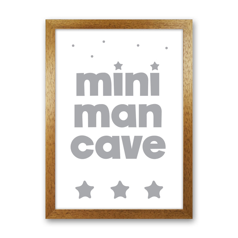 Mini Man Cave Grey Framed Nursey Wall Art Print Oak Grain