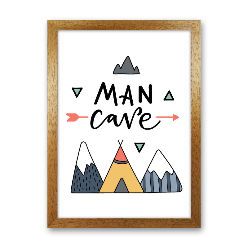 Man Cave Mountains Framed Typography Wall Art Print Oak Grain