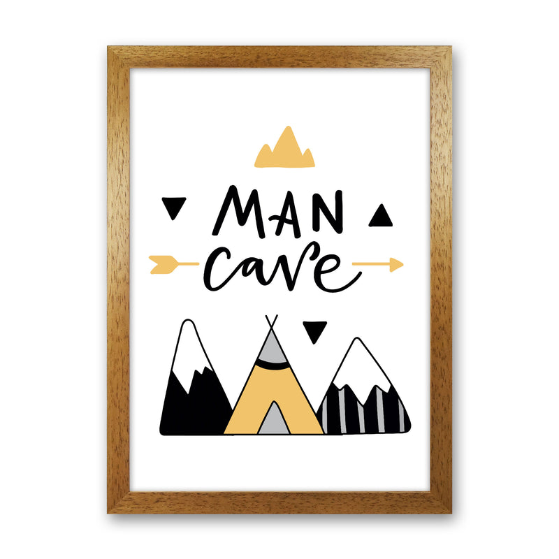 Man Cave Mountains Mustard And Black Framed Typography Wall Art Print Oak Grain