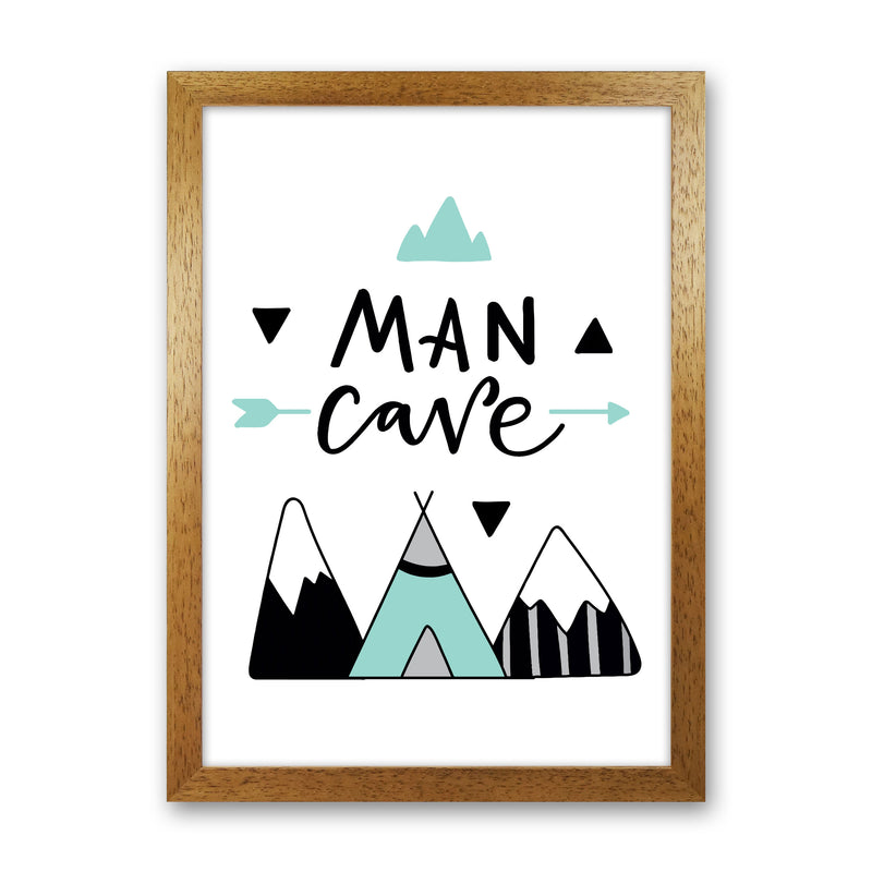 Man Cave Mountains Mint And Black Framed Typography Wall Art Print Oak Grain