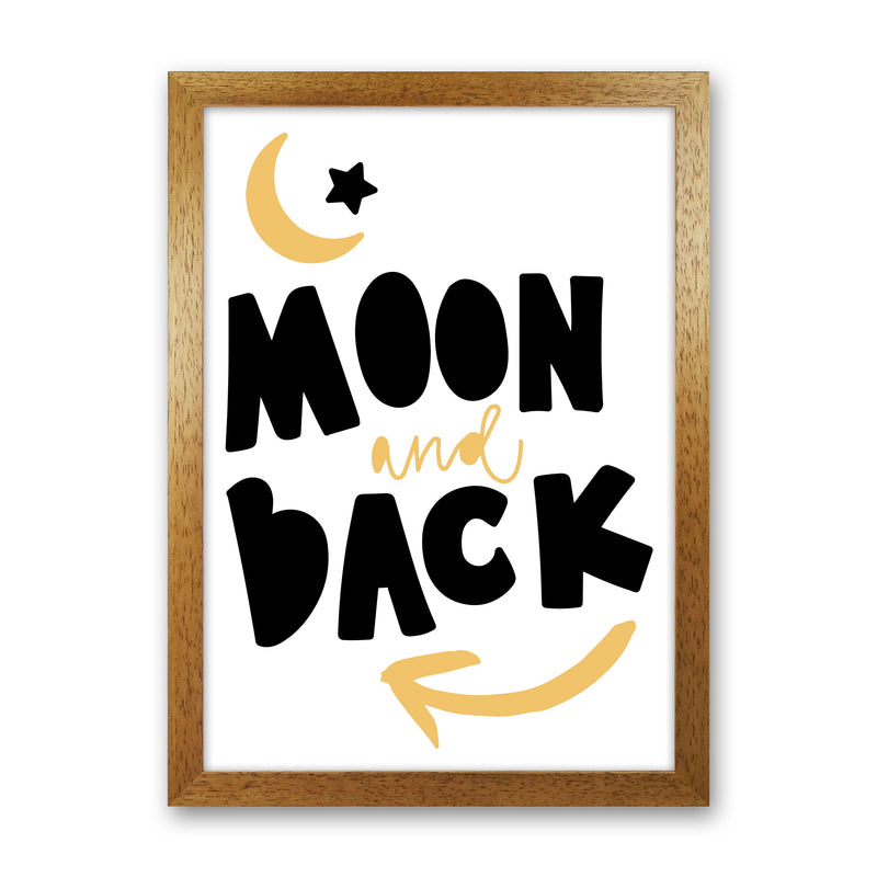 Moon And Back Mustard And Black Framed Typography Wall Art Print Oak Grain