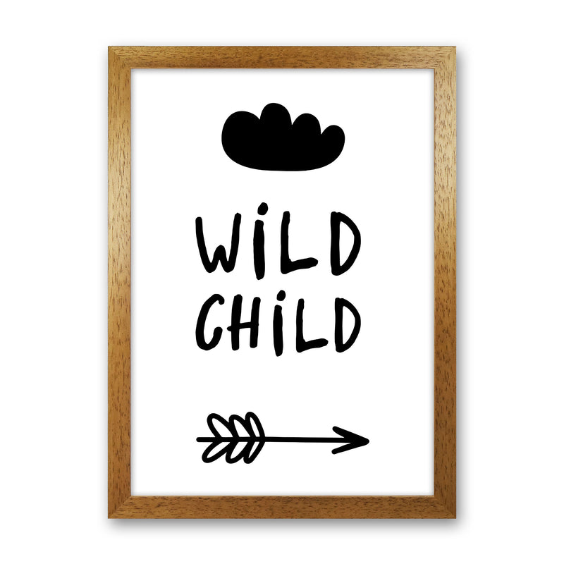 Wild Child Black Framed Nursey Wall Art Print Oak Grain