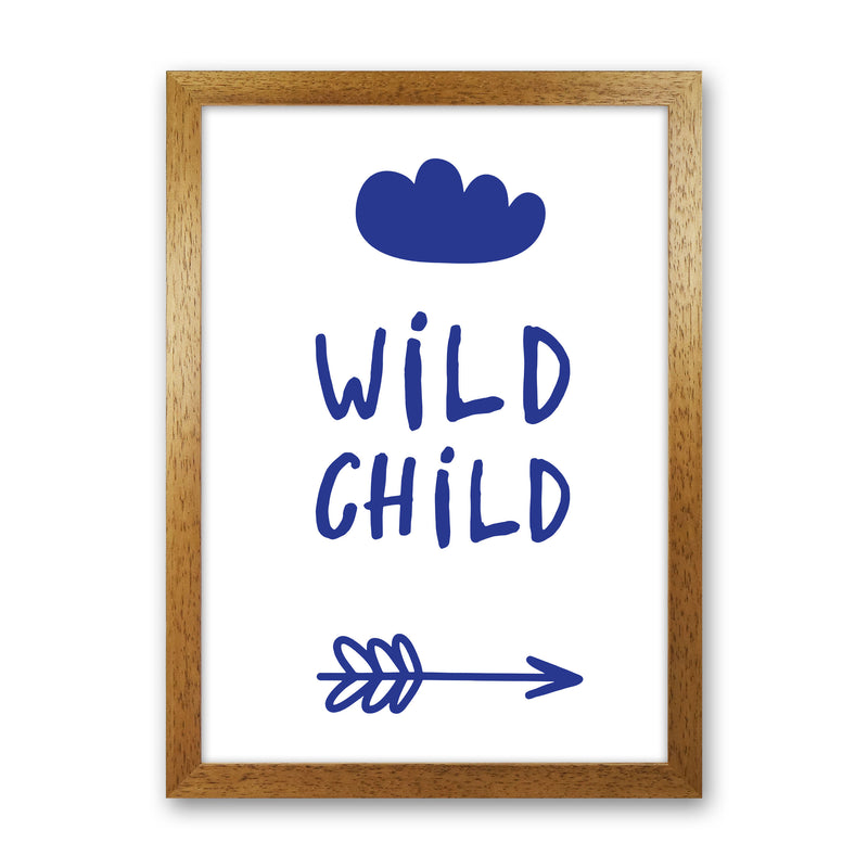 Wild Child Navy Framed Nursey Wall Art Print Oak Grain