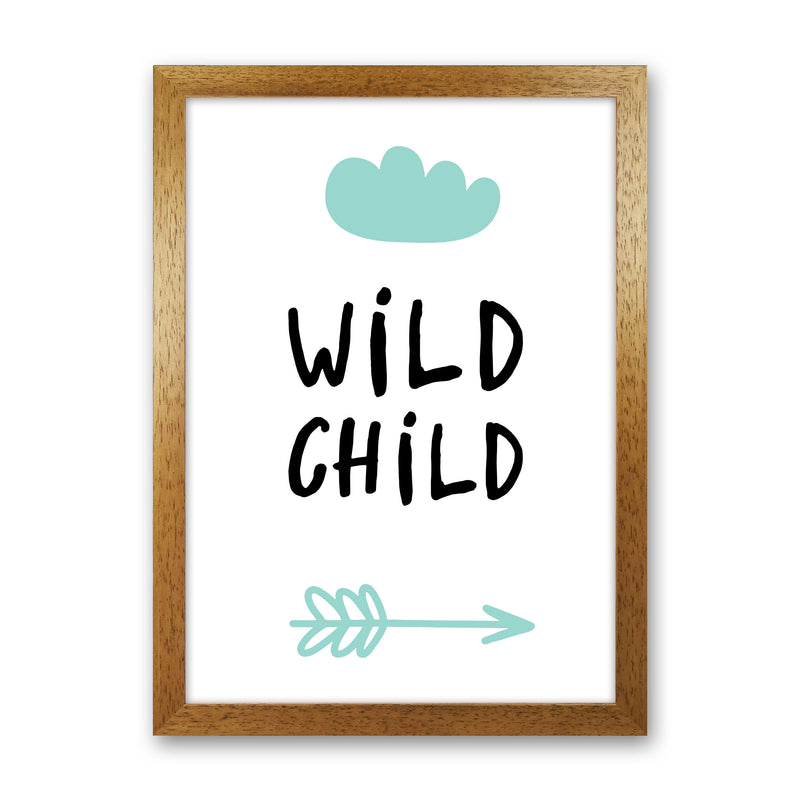 Wild Child Mint And Black Framed Nursey Wall Art Print Oak Grain