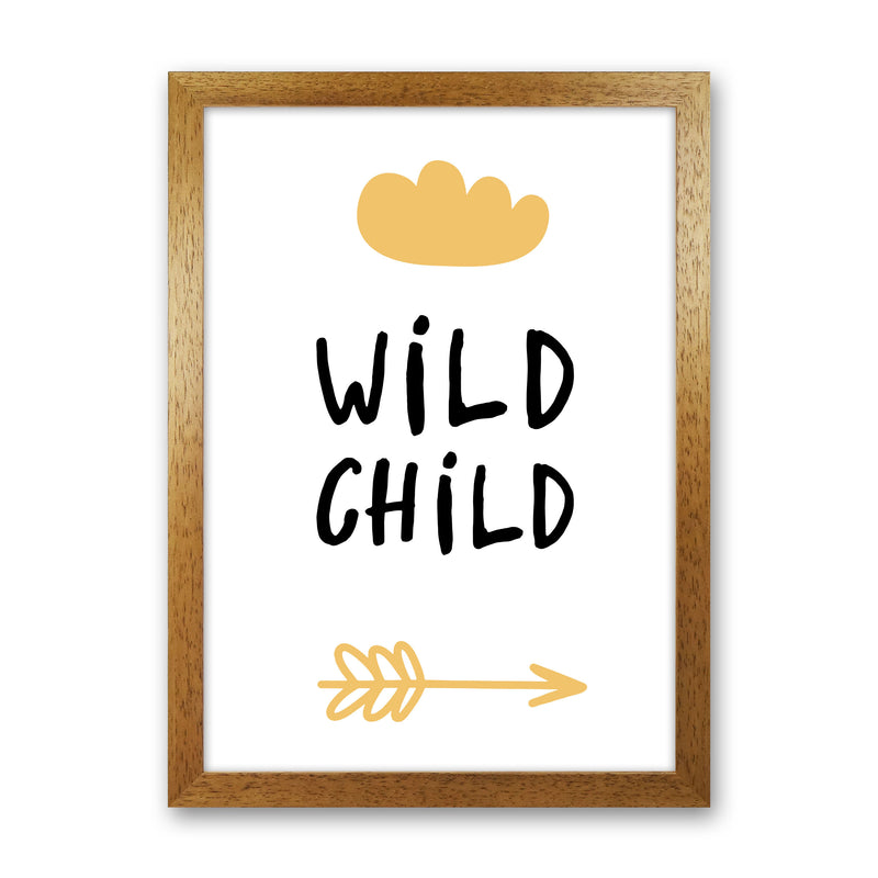 Wild Child Mustard And Black Framed Nursey Wall Art Print Oak Grain