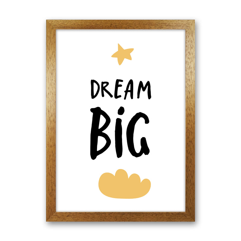 Dream Big Yellow Cloud Framed Typography Wall Art Print Oak Grain